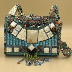 Vintage Mary Frances Beaded Blue and Green Crossbody Bag